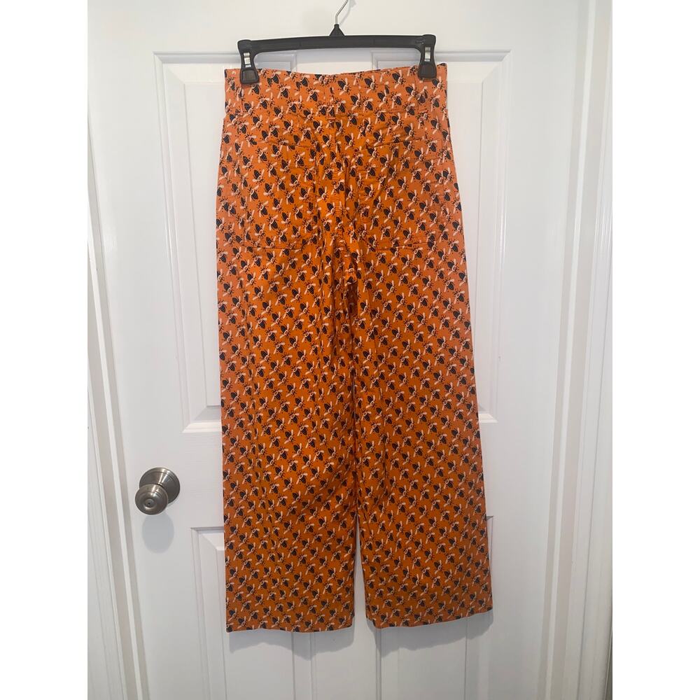 Maeve Anthropologie Colette Pants Sarah Gordon Bee Print Orange Wide Leg Size 0 - Picture 3 of 5
